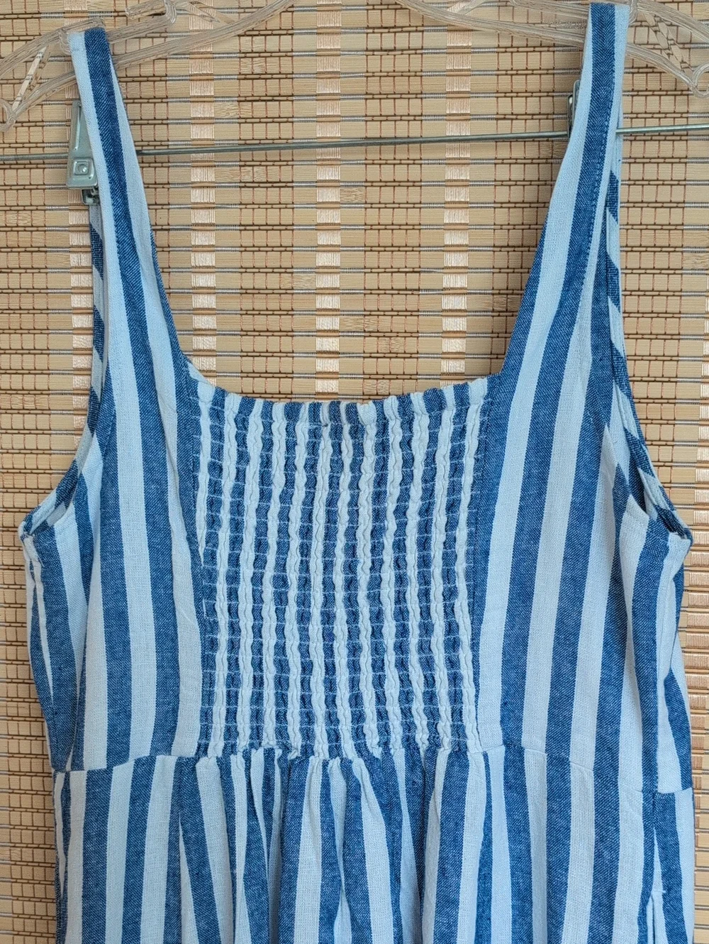 Old Navy, Navy and White Striped Sleeveless Linen Dress With Pockets - Picture 4 of 9